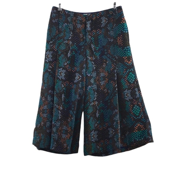 Anthropologie Essential Cullote Cropped Pants Blue Green Womens 8‎ Snakeskin - Picture 1 of 10